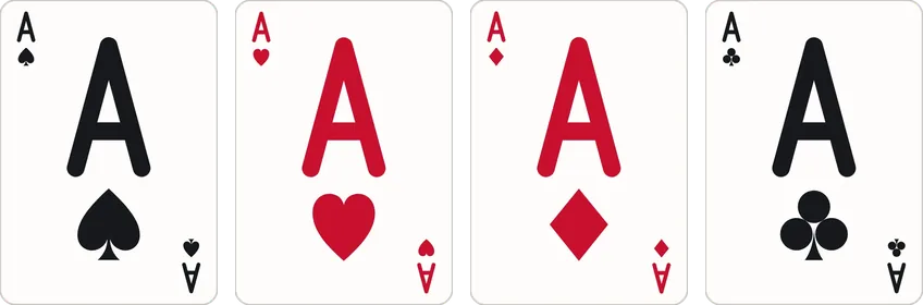 The four aces of the French-suited cards with large indices